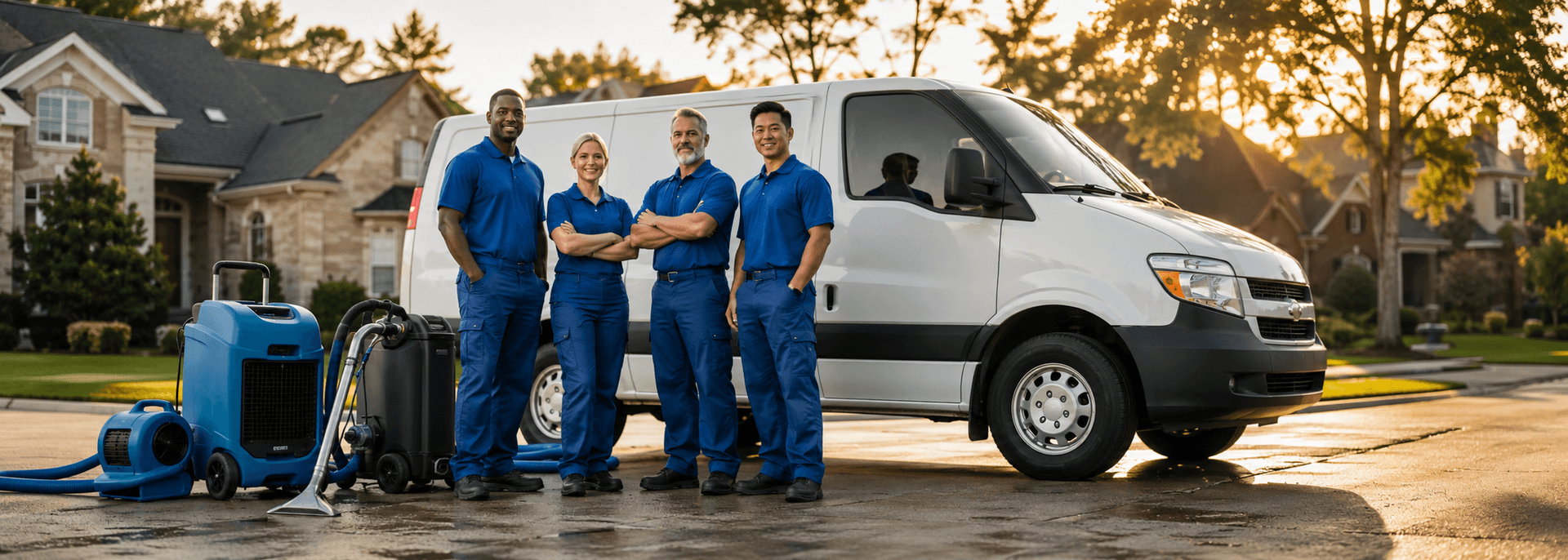 Professional water damage restoration team